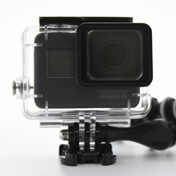 GoPro camera over a white background