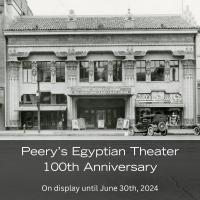 Black and white photograph of the old exterior of the Peery's Egyptian Theater.