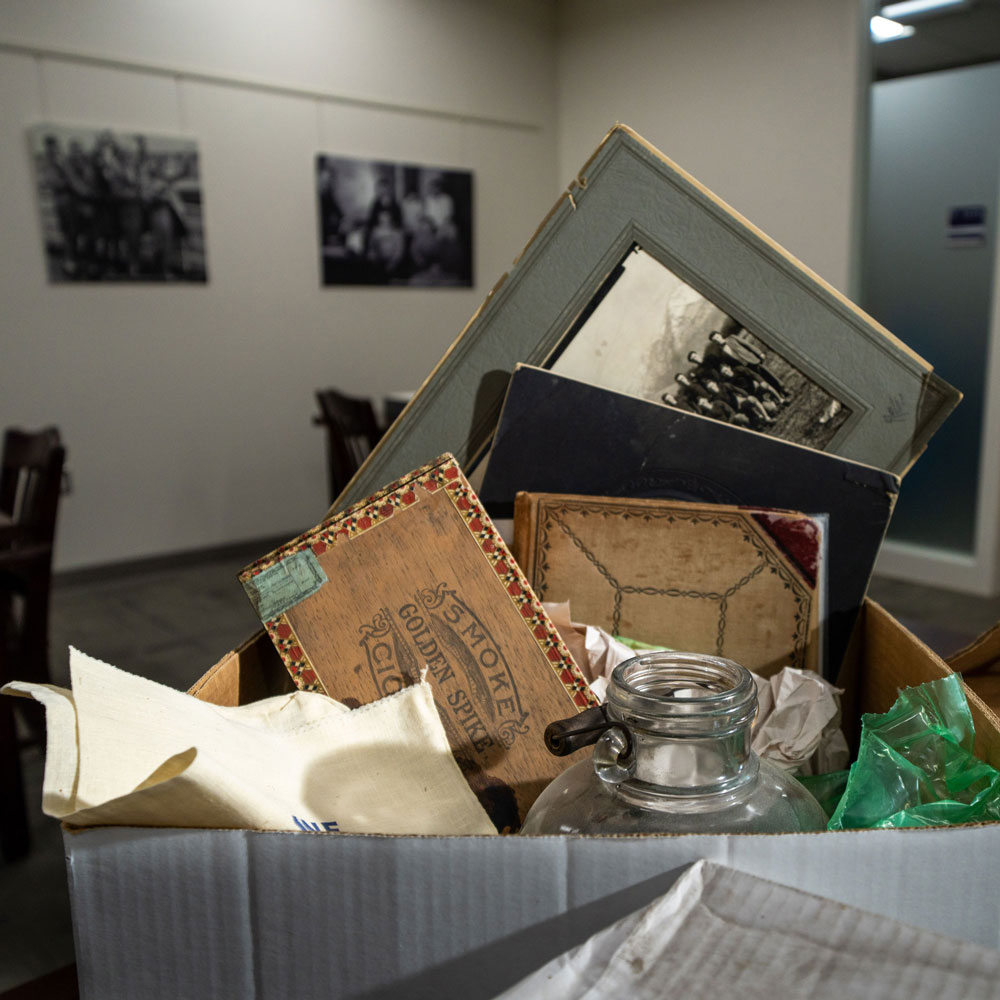 Box with various objects